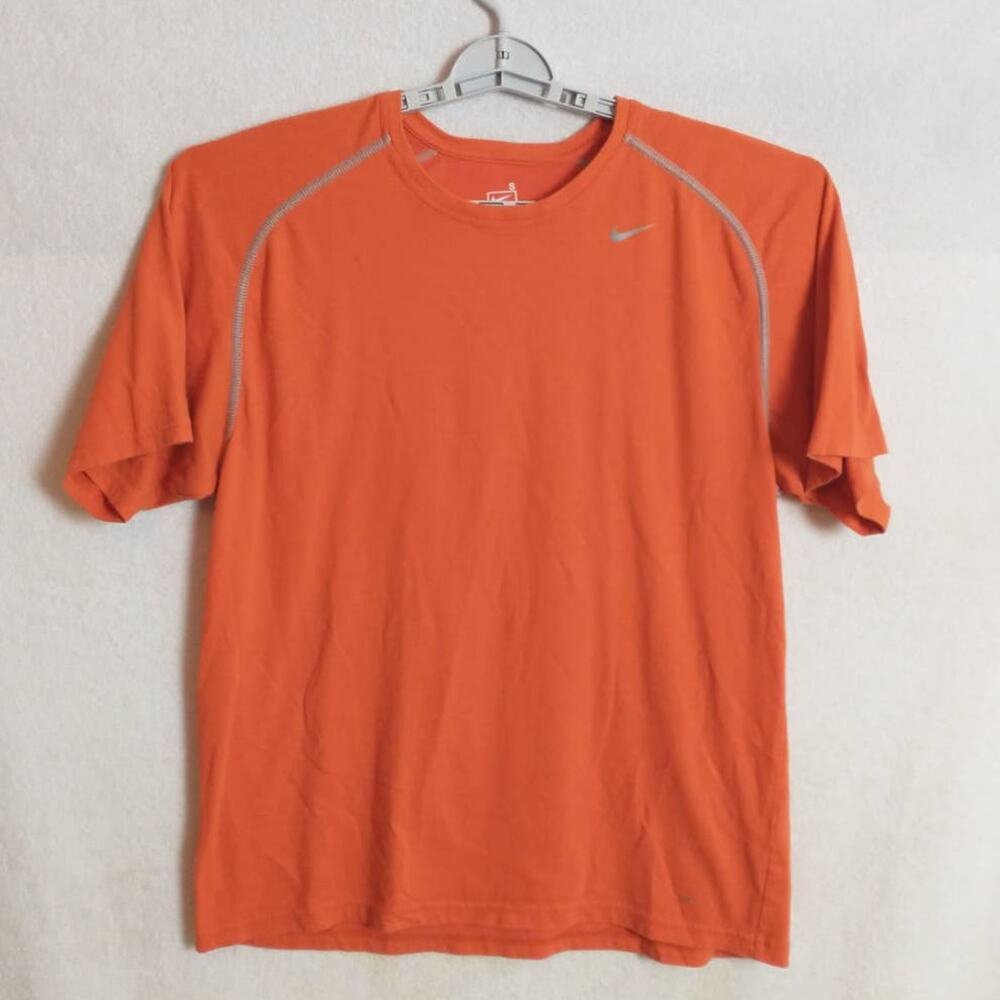 Vintage Nike Dri FIT Athletic Shirt Orange Gray Stitching Swoosh Mens L